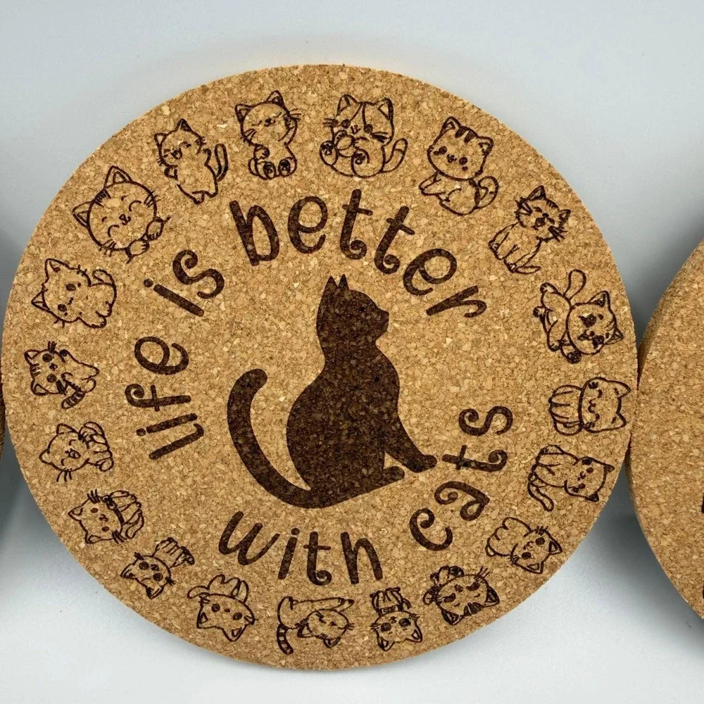 Cat Lover Cork Coaster Set of 4 Funny Cat Quotes‎ Laser Engraved Drink Mats